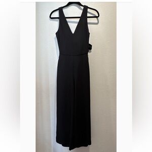Aritzia Wilfred Tie Open Back V-Neck Wide Leg Crop Ecoulemont Black Jumpsuit, 2